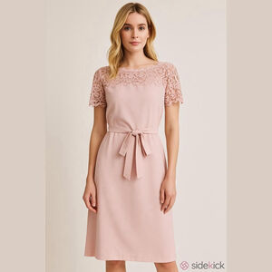 Victor Costa Vintage Blush Pink Lace Detail Belted Dress